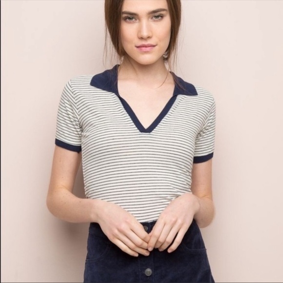Brandy Melville Stripped collard stretchy tee - Picture 1 of 3